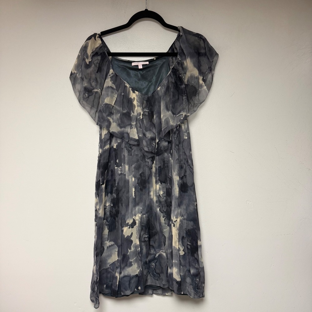 Rebecca Taylor Silk Blend Dress Floral Print‎ Grey Cream Size 4